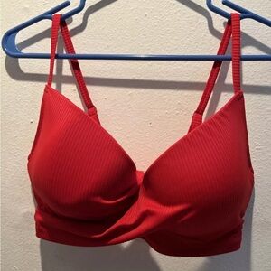 Shade and Shore Women 36D Bikini Lightly Lined Twist Front Ribbed Red Swim Top L
